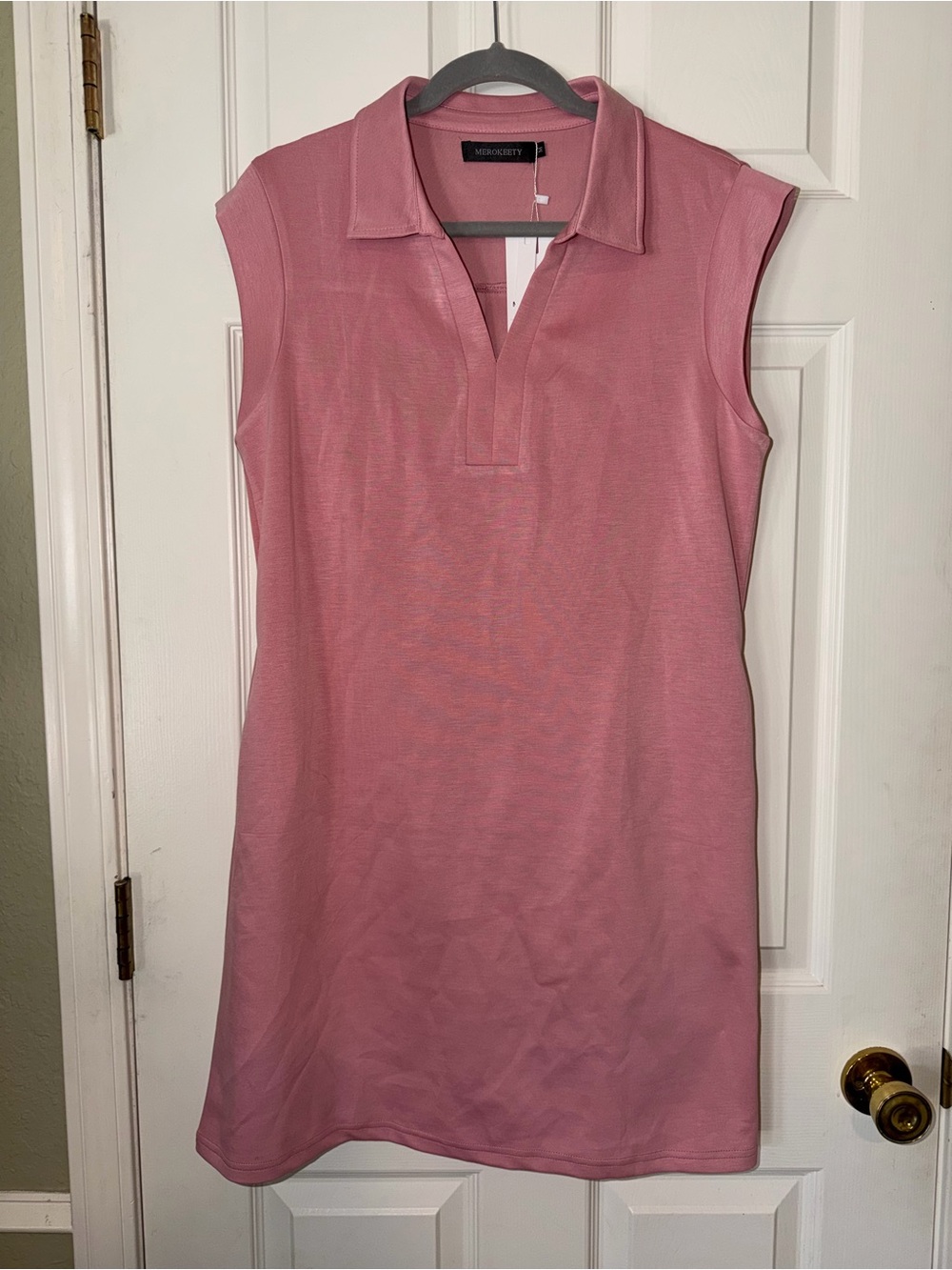 Merokeety Pink Sleeveless Polo Tank Dress